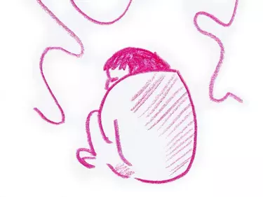 Aquarellzeichnung: Kind kauert auf dem Boden