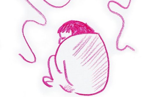 Aquarellzeichnung: Kind kauert auf dem Boden